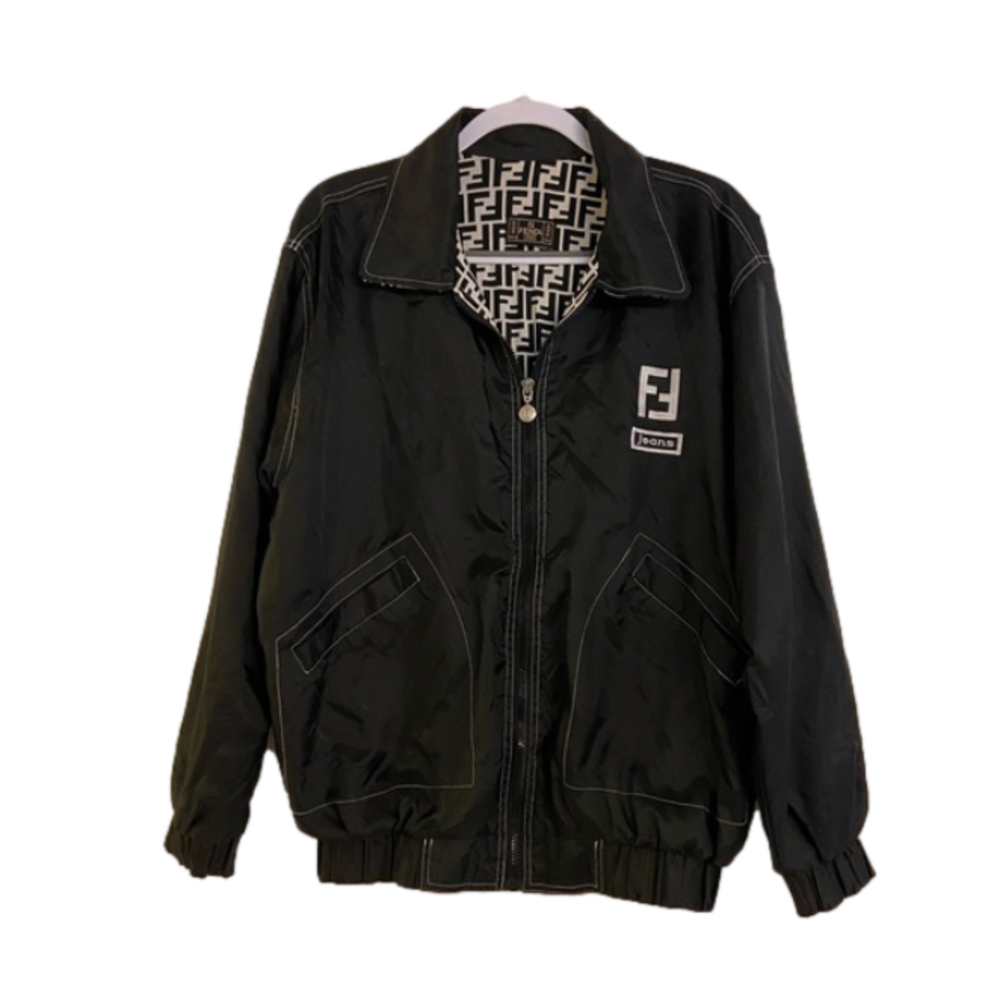 MENS Vintage Fendi Jeans Roma Italy Unisex Logo Windbreaker black  Jacket M